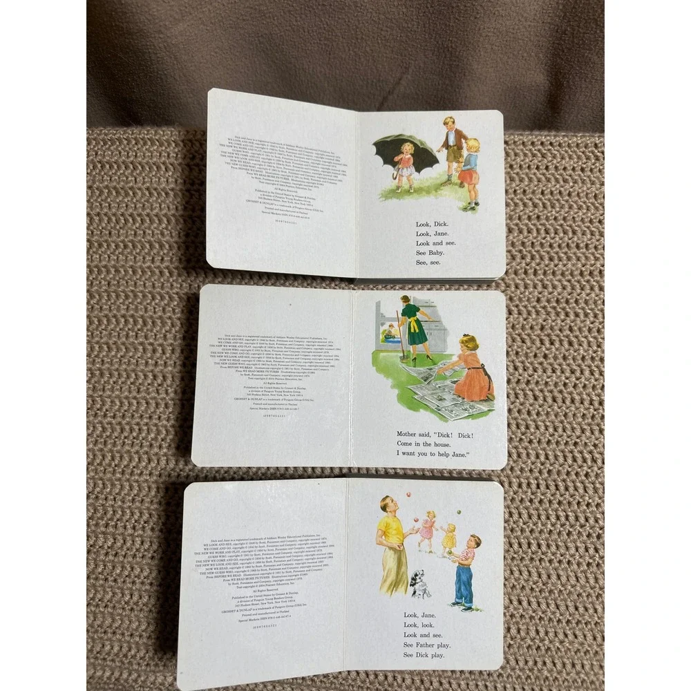 Vintage Dick and Jane Board Book Set 6 Titles Spot Baby Sally Mother Father Kids
